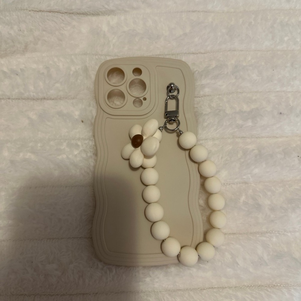 Beige Phone 14 Pro Max Case with Beaded Wrist Strap
